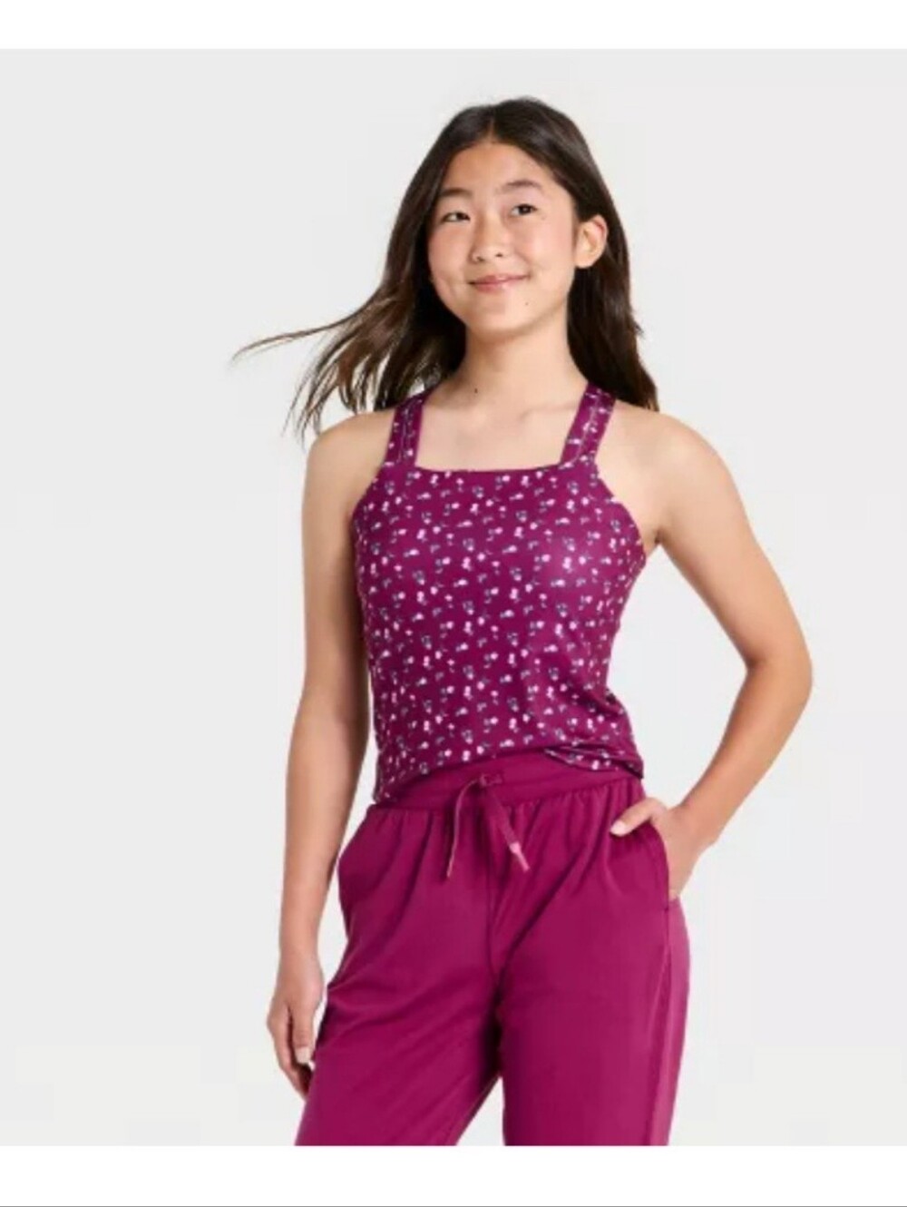 Girls' Ladder Trim Active Tank Top - All In Motion™ Dark Mauve XL